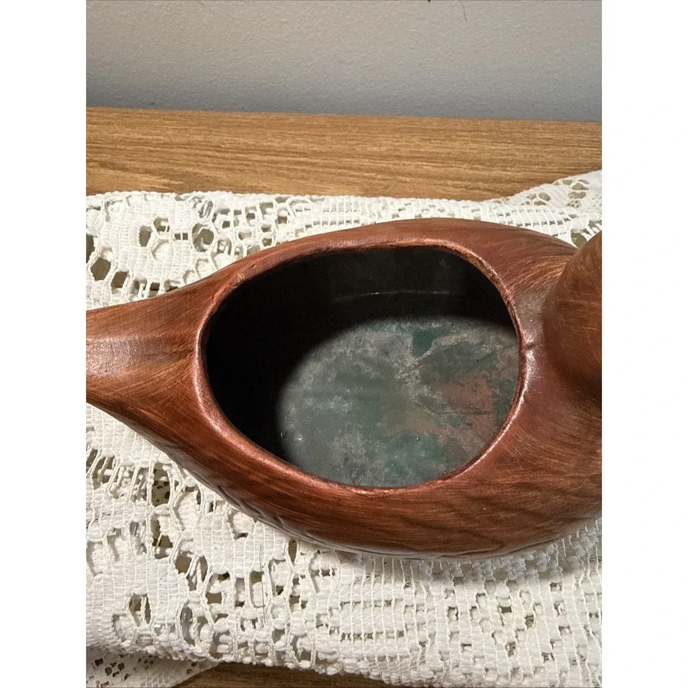 Vintage Wood Grain Look Ceramic Porcelain Duck Planter